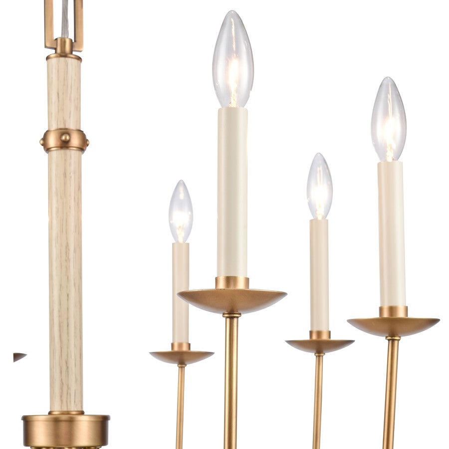 Atlas Lighting Neville 28in 8-Light Chandelier | Transitional Natural Brass and Bleached White Wood | Dining Room & Living Room | Model CL11269-BS