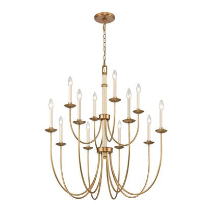 Atlas Lighting Neville 34in 12-Light Chandelier | Transitional Natural Brass and Bleached White Wood | Dining Room & Living Room | Model CL11270-BS