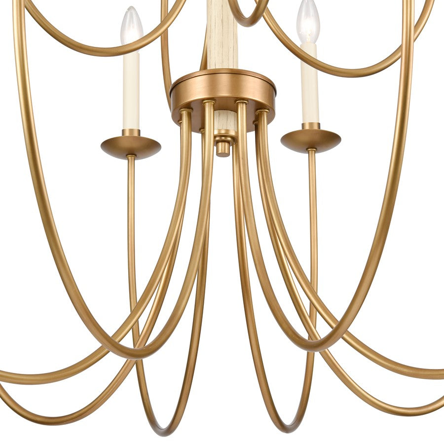 Atlas Lighting Neville 34in 12-Light Chandelier | Transitional Natural Brass and Bleached White Wood | Dining Room & Living Room | Model CL11270-BS