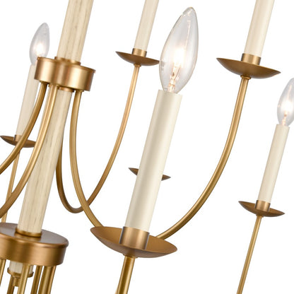 Atlas Lighting Neville 34in 12-Light Chandelier | Transitional Natural Brass and Bleached White Wood | Dining Room & Living Room | Model CL11270-BS
