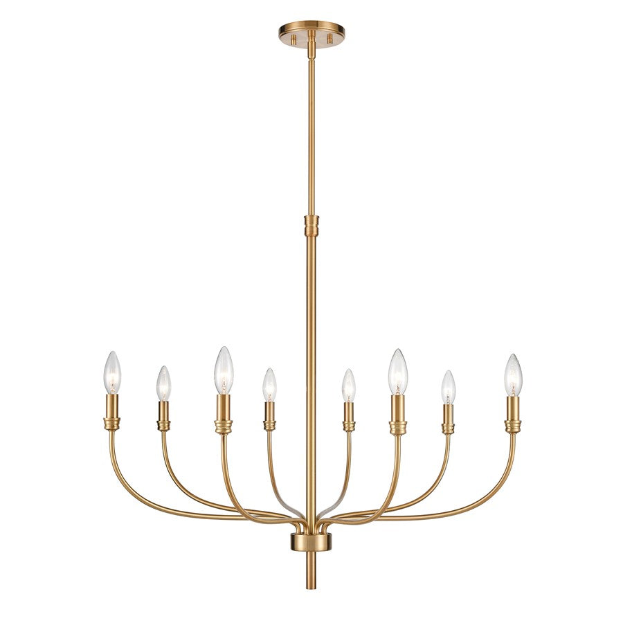 Atlas Lighting Newland 34in 8-Light Chandelier | Transitional Satin Brass Metal | Dining Room & Living Room | 34 x 34 x 28 in | Model CL11273-BS