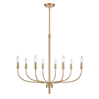 Atlas Lighting Newland 34in 8-Light Chandelier | Transitional Satin Brass Metal | Dining Room & Living Room | 34 x 34 x 28 in | Model CL11273-BS