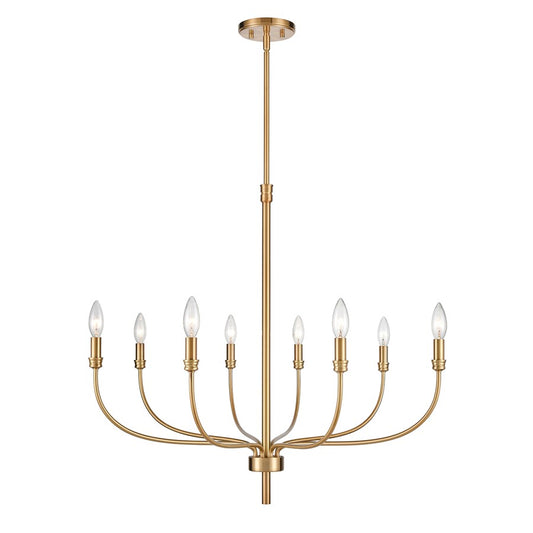 Atlas Lighting Newland 34in 8-Light Chandelier | Transitional Satin Brass Metal | Dining Room & Living Room | 34 x 34 x 28 in | Model CL11273-BS