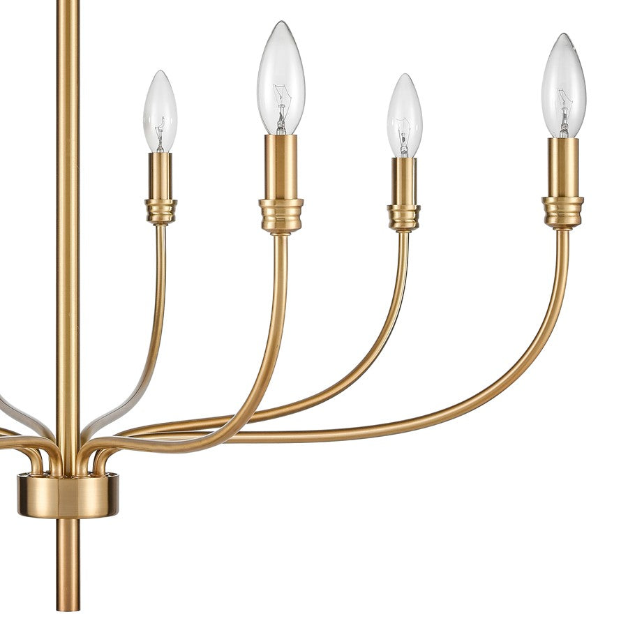Atlas Lighting Newland 34in 8-Light Chandelier | Transitional Satin Brass Metal | Dining Room & Living Room | 34 x 34 x 28 in | Model CL11273-BS