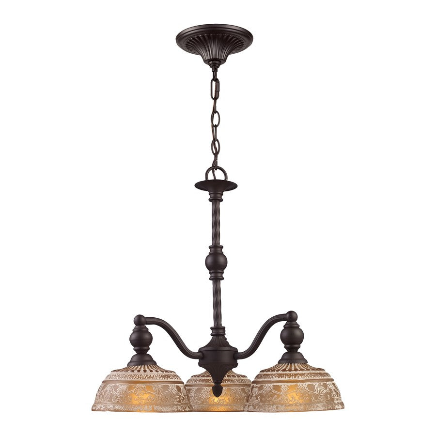 Atlas Lighting Norwich 21in 3-Light Chandelier | Traditional Oil Rubbed Bronze and Amber Glass | Dining Room & Entryway | Model CL11274-BZ