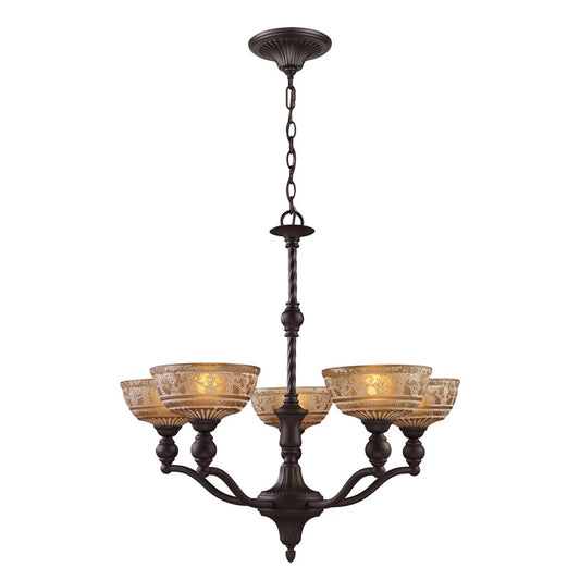 Atlas Lighting Norwich 28in 5-Light Chandelier | Traditional Oiled Bronze and Amber Glass | Dining Room & Living Room | Model CL11275-BZ