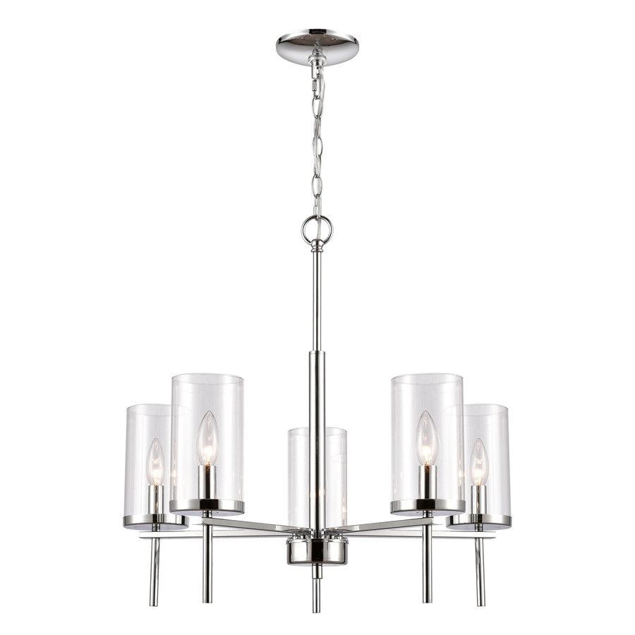 Atlas Lighting Oakland 25in 5-Light Chandelier | Modern Chrome and Clear Glass | Dining Room & Kitchen Island | 25 x 25 x 23 in | Model CL11278-CH