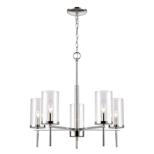 Atlas Lighting Oakland 25in 5-Light Chandelier | Modern Chrome and Clear Glass | Dining Room & Kitchen Island | 25 x 25 x 23 in | Model CL11278-CH