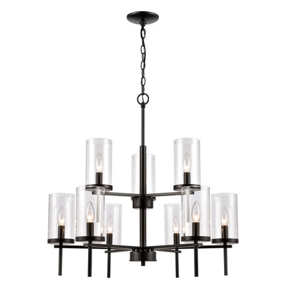 Atlas Lighting Oakland 28in 9-Light Chandelier | Modern Black and Clear Glass | Dining Room & Living Room | 28 x 28 x 28 in | Model CL11279-BK