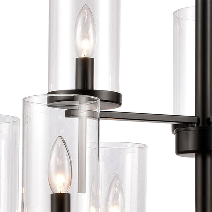 Atlas Lighting Oakland 28in 9-Light Chandelier | Modern Black and Clear Glass | Dining Room & Living Room | 28 x 28 x 28 in | Model CL11279-BK