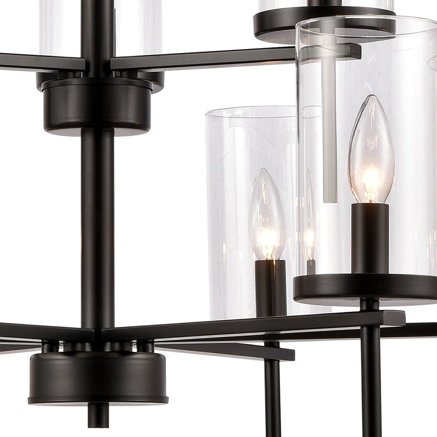 Atlas Lighting Oakland 28in 9-Light Chandelier | Modern Black and Clear Glass | Dining Room & Living Room | 28 x 28 x 28 in | Model CL11279-BK
