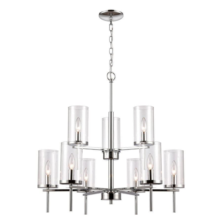 Atlas Lighting Oakland 28in 9-Light Chandelier | Modern Chrome and Clear Glass | Dining Room & Living Room | 28 x 28 x 28 in | Model CL11279-CH