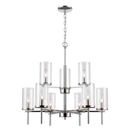 Atlas Lighting Oakland 28in 9-Light Chandelier | Modern Chrome and Clear Glass | Dining Room & Living Room | 28 x 28 x 28 in | Model CL11279-CH