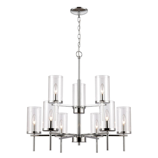 Atlas Lighting Oakland 28in 9-Light Chandelier | Modern Chrome and Clear Glass | Dining Room & Living Room | 28 x 28 x 28 in | Model CL11279-CH