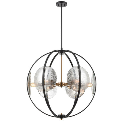Atlas Lighting Oriah 28in 6-Light Chandelier | Modern Matte Black and Satin Brass with Silver Mercury Glass | Dining Room & Living | Model CL11280-BK