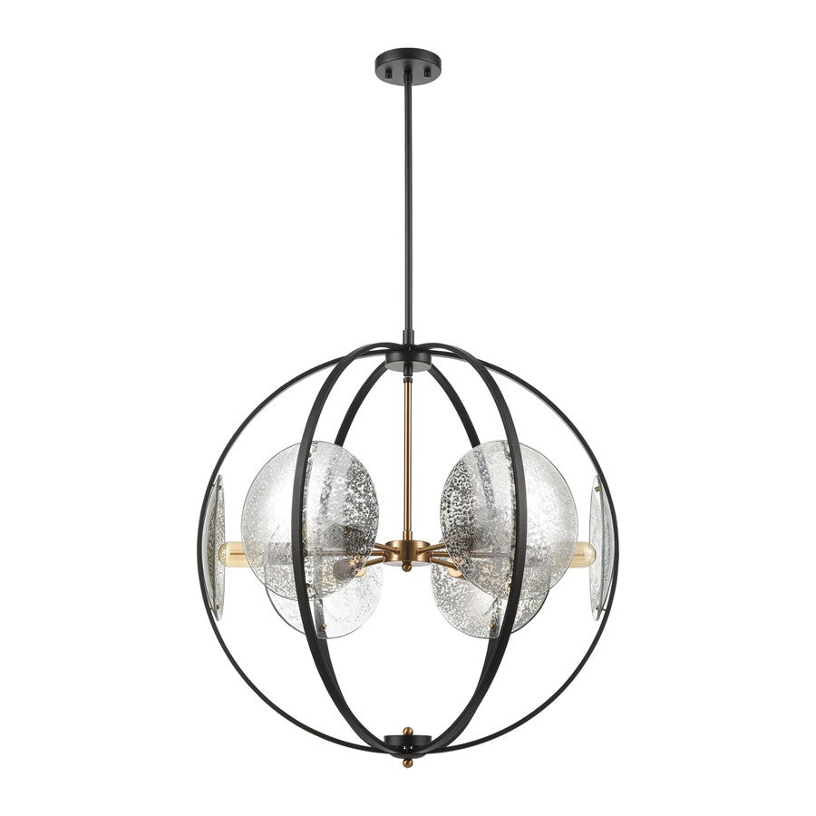 Atlas Lighting Oriah 28in 6-Light Chandelier | Modern Matte Black and Satin Brass with Silver Mercury Glass | Dining Room & Living | Model CL11280-BK