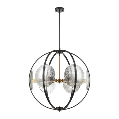 Atlas Lighting Oriah 28in 6-Light Chandelier | Modern Matte Black and Satin Brass with Silver Mercury Glass | Dining Room & Living | Model CL11280-BK
