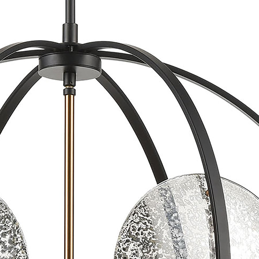 Atlas Lighting Oriah 28in 6-Light Chandelier | Modern Matte Black and Satin Brass with Silver Mercury Glass | Dining Room & Living | Model CL11280-BK