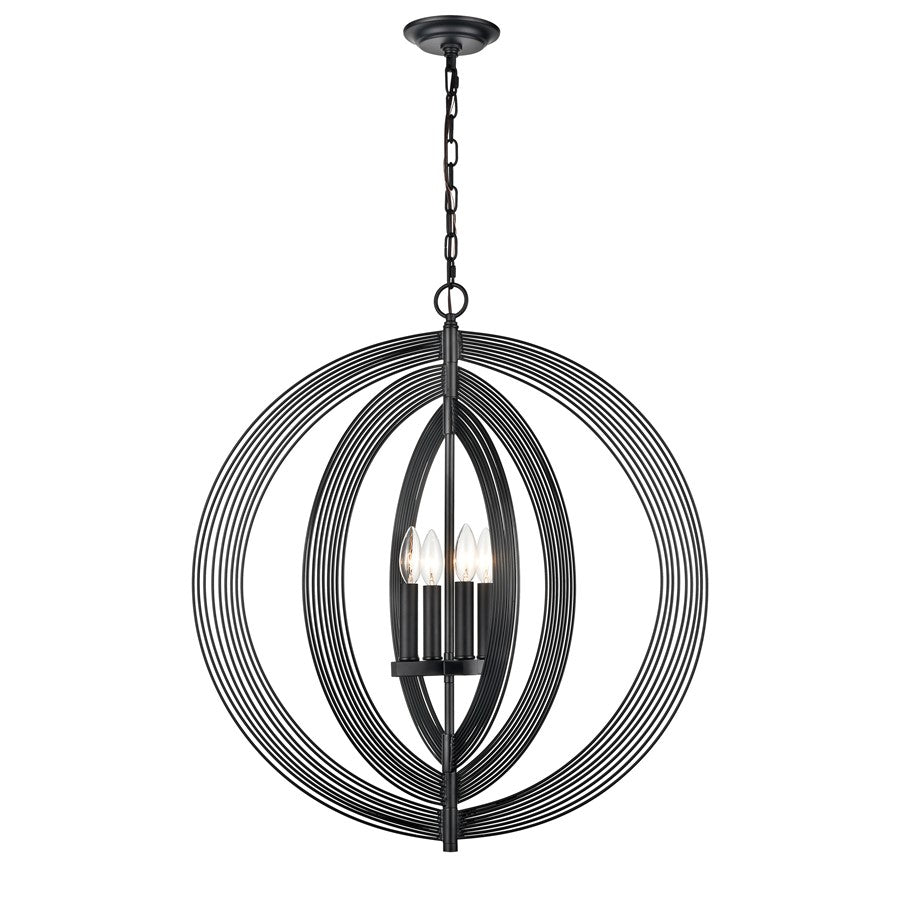 Atlas Lighting Orme 27in 4-Light Chandelier | Modern Matte Black Globe | Living Room & Dining Room & Hallway | 27 x 27 x 30 in | Model CL11281-BK