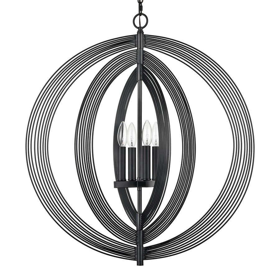 Atlas Lighting Orme 27in 4-Light Chandelier | Modern Matte Black Globe | Living Room & Dining Room & Hallway | 27 x 27 x 30 in | Model CL11281-BK