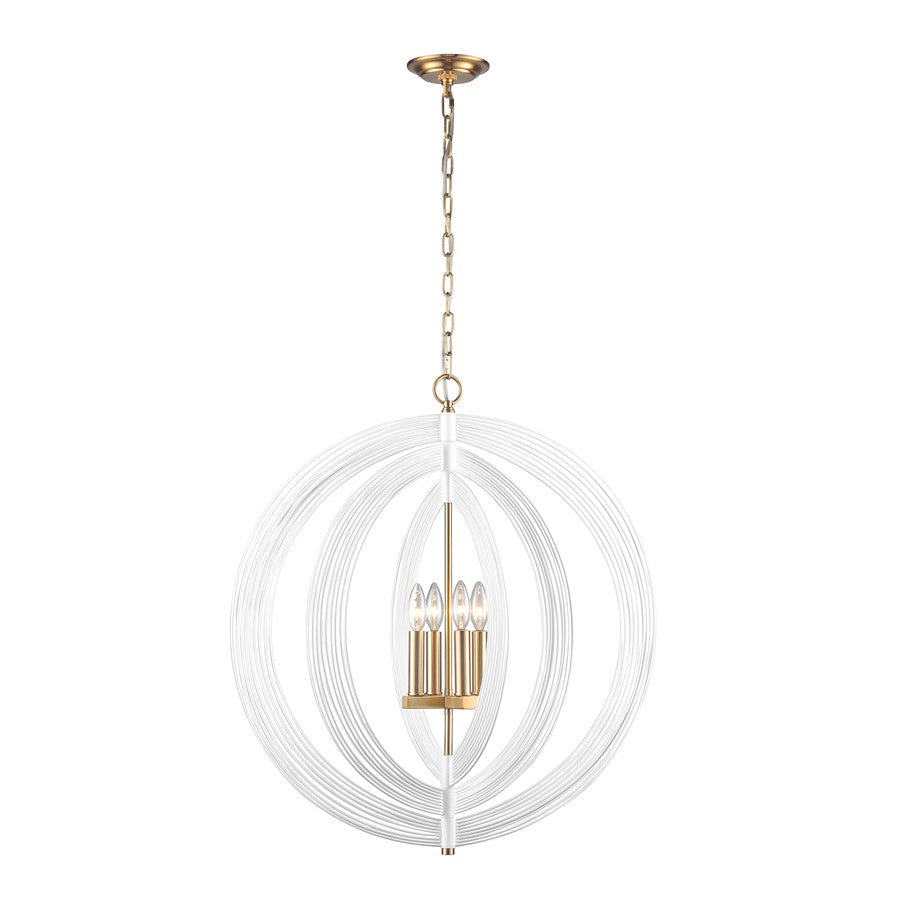 Atlas Lighting Orme 27in 4-Light Chandelier | Modern White and Satin Brass Metal | Dining Room & Living Room | 27 x 27 x 30 in | Model CL11281-WH