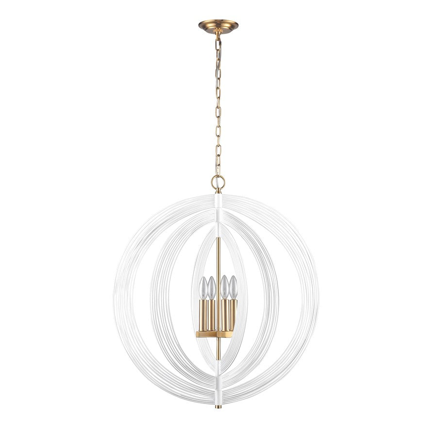 Atlas Lighting Orme 27in 4-Light Chandelier | Modern White and Satin Brass Metal | Dining Room & Living Room | 27 x 27 x 30 in | Model CL11281-WH
