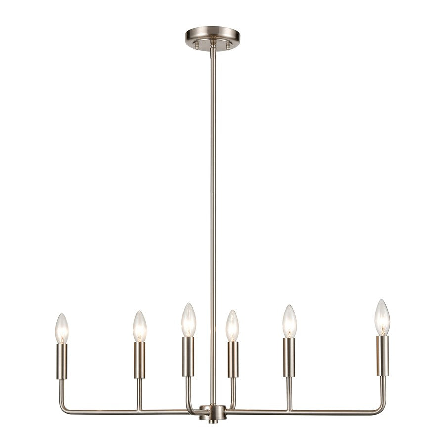Atlas Lighting Park Slope 31in 6-Light Linear Chandelier | Transitional Brushed Nickel Metal | Dining Room & Kitchen Island | Model CL11291-NK