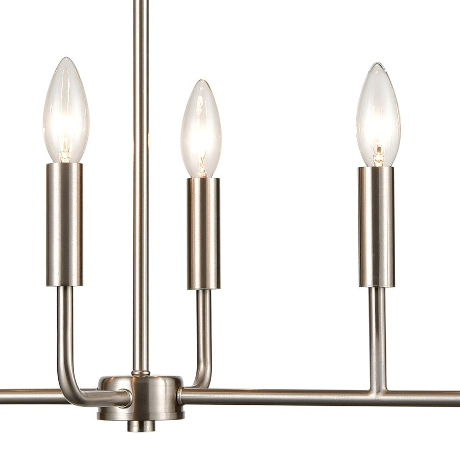 Atlas Lighting Park Slope 31in 6-Light Linear Chandelier | Transitional Brushed Nickel Metal | Dining Room & Kitchen Island | Model CL11291-NK