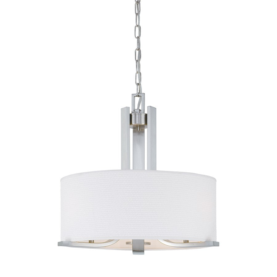 Atlas Lighting Pendenza 20in 3-Light Chandelier | Transitional Brushed Nickel and White Fabric Shades | Dining Room & Bedroom | Model CL11294-NK