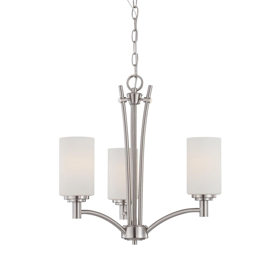 Atlas Lighting Pittman 20in 3-Light Chandelier | Traditional Brushed Nickel and White Frosted Glass | Kitchen Island & Dining Room | Model CL11297-NK