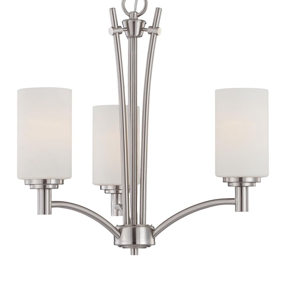Atlas Lighting Pittman 20in 3-Light Chandelier | Traditional Brushed Nickel and White Frosted Glass | Kitchen Island & Dining Room | Model CL11297-NK