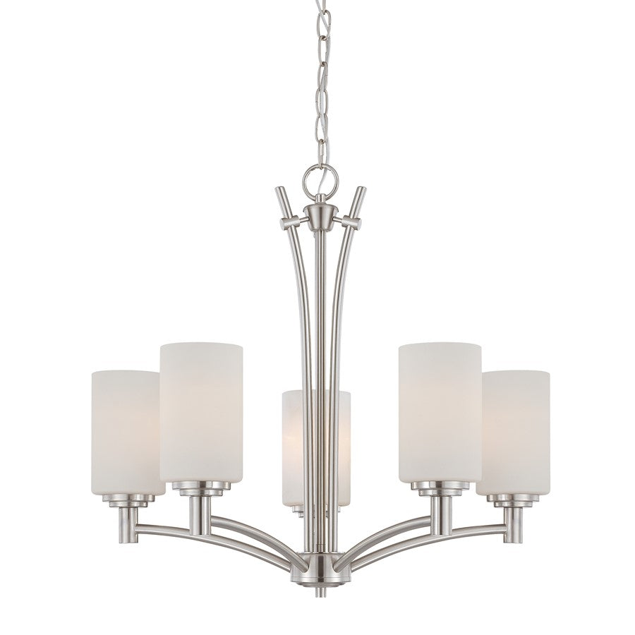 Atlas Lighting Pittman 24in 5-Light Chandelier | Transitional Brushed Nickel and White Frosted Glass | Kitchen Island & Dining | Model CL11298-NK