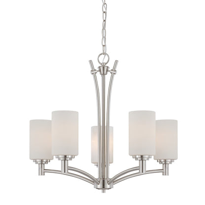 Atlas Lighting Pittman 24in 5-Light Chandelier | Transitional Brushed Nickel and White Frosted Glass | Kitchen Island & Dining | Model CL11298-NK