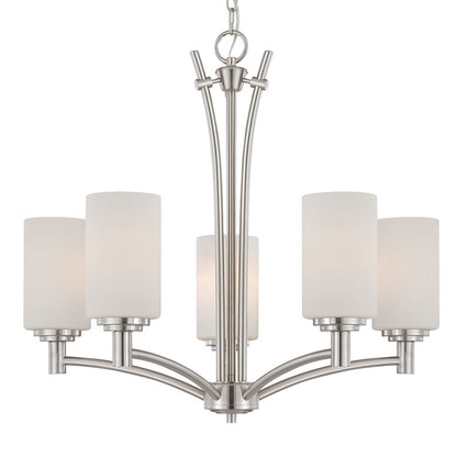 Atlas Lighting Pittman 24in 5-Light Chandelier | Transitional Brushed Nickel and White Frosted Glass | Kitchen Island & Dining | Model CL11298-NK