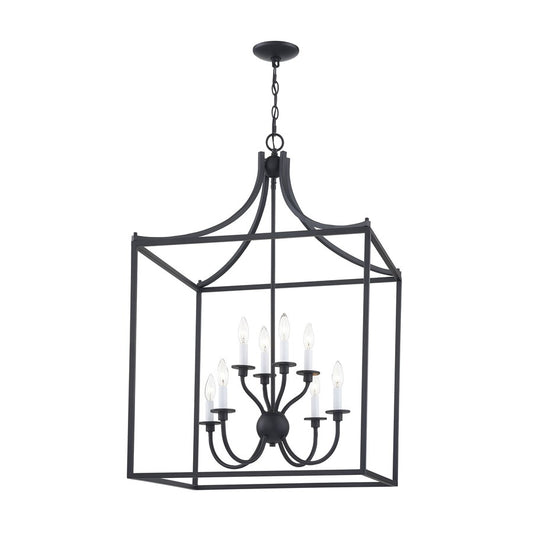 Atlas Lighting Prescott 24in 8-Light Chandelier | Traditional Matte Black Metal | Dining Room & Living Room | 24 x 24 x 37 in | Model CL11300-BK