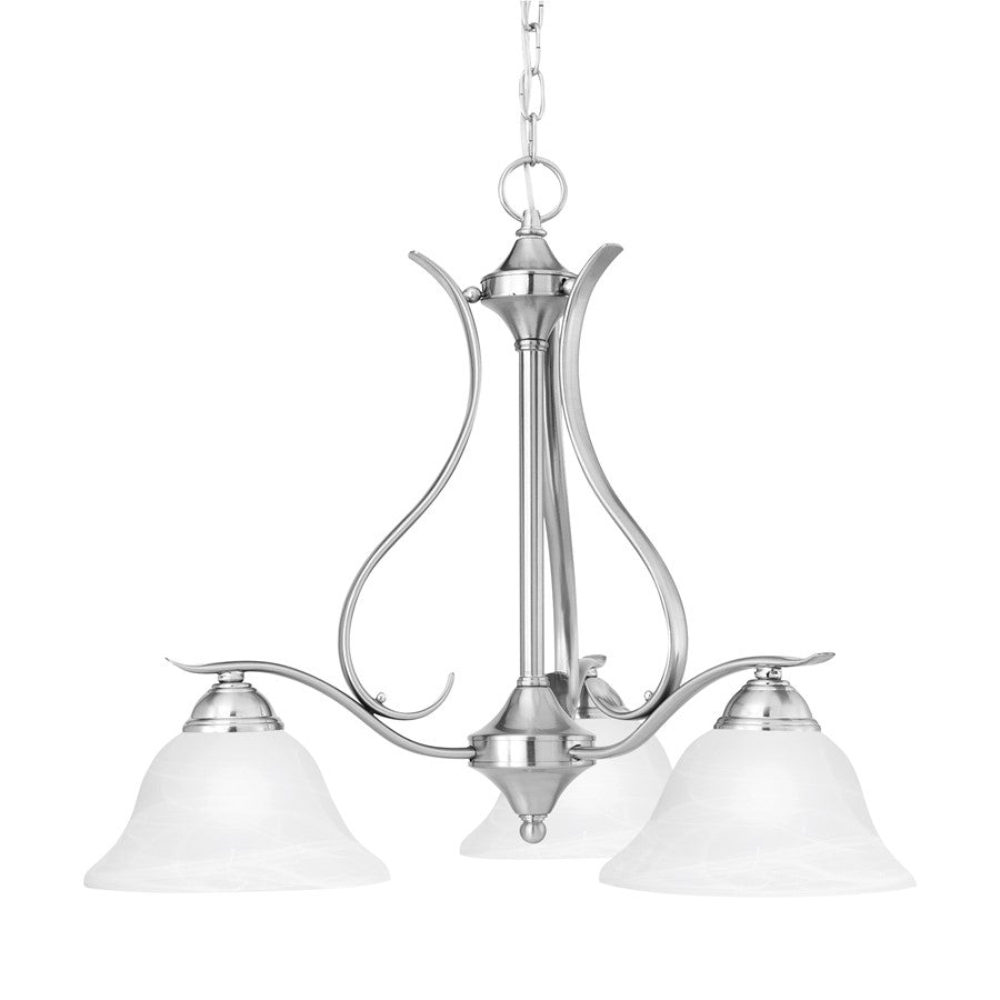 Atlas Lighting Prestige 26in 3-Light Chandelier | Traditional Brushed Nickel and White Alabaster Glass | Dining Room & Living Room | Model CL11301-NK
