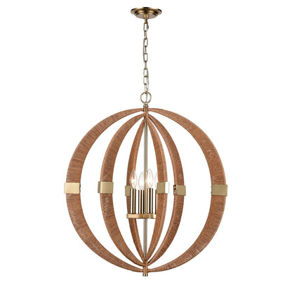 Atlas Lighting Pyrus 27in 4-Light Chandelier | Transitional Light Brown Rattan and Antique Brass | Living Room & Dining Room | Model CL11302-BN
