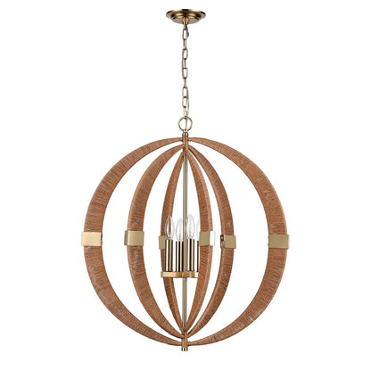 Atlas Lighting Pyrus 27in 4-Light Chandelier | Transitional Light Brown Rattan and Antique Brass | Living Room & Dining Room | Model CL11302-BN