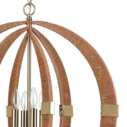 Atlas Lighting Pyrus 27in 4-Light Chandelier | Transitional Light Brown Rattan and Antique Brass | Living Room & Dining Room | Model CL11302-BN