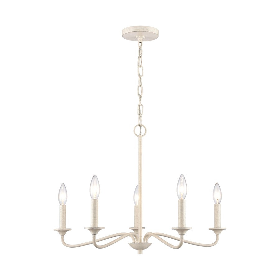 Atlas Lighting Quinn 24in 5-Light Chandelier | Transitional Antique White Metal | Dining Room & Living Room | 24 x 24 x 17 in | Model CL11303-WH