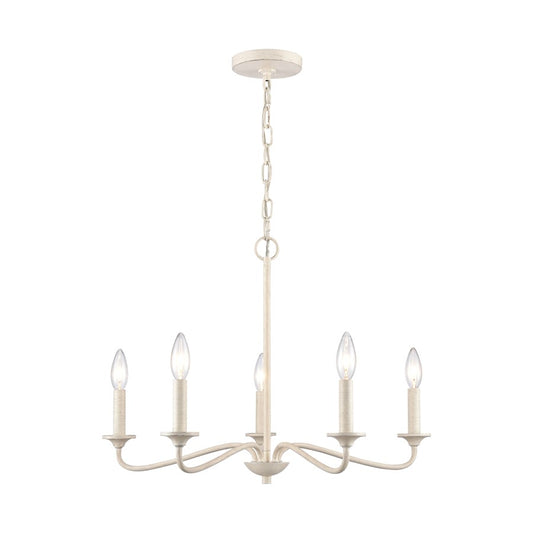 Atlas Lighting Quinn 24in 5-Light Chandelier | Transitional Antique White Metal | Dining Room & Living Room | 24 x 24 x 17 in | Model CL11303-WH