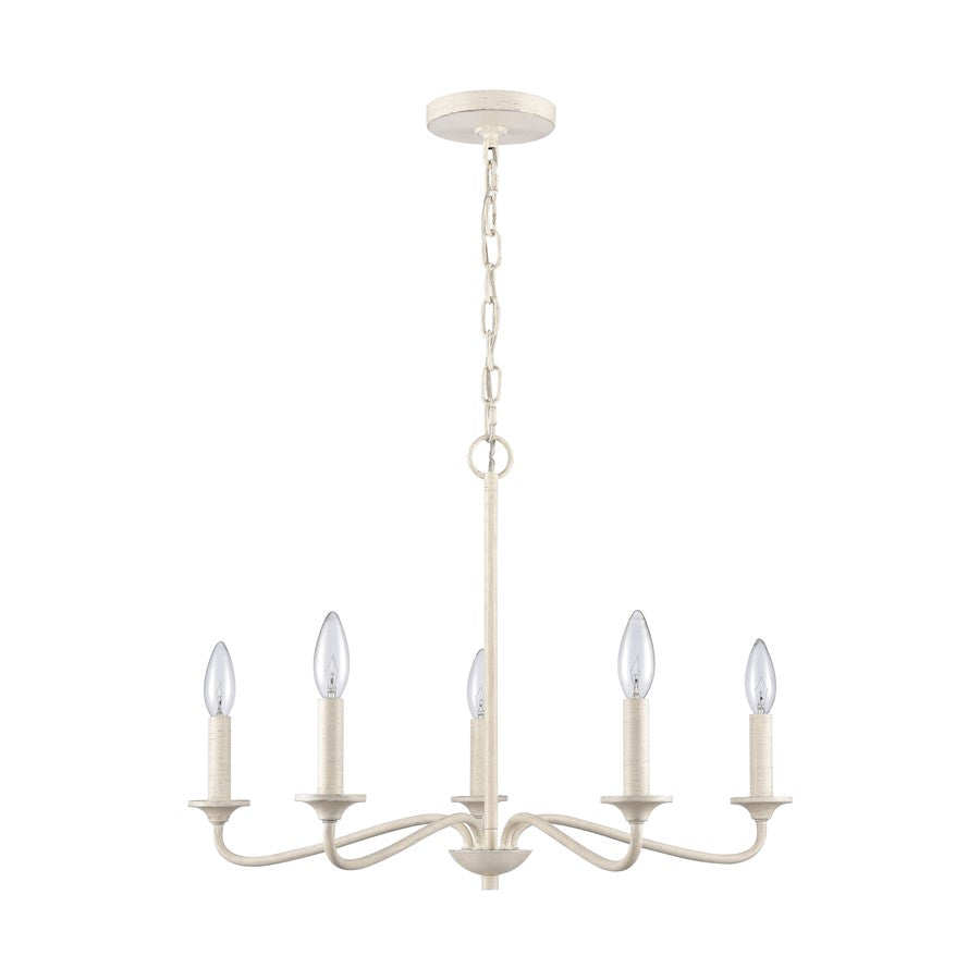 Atlas Lighting Quinn 24in 5-Light Chandelier | Transitional Antique White Metal | Dining Room & Living Room | 24 x 24 x 17 in | Model CL11303-WH