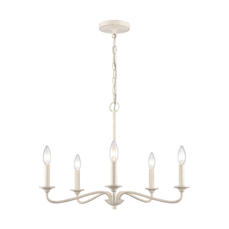 Atlas Lighting Quinn 24in 5-Light Chandelier | Transitional Antique White Metal | Dining Room & Living Room | 24 x 24 x 17 in | Model CL11303-WH