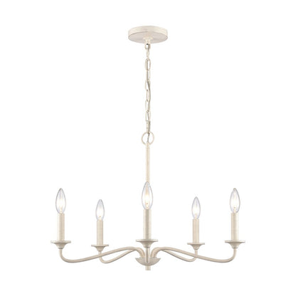 Atlas Lighting Quinn 24in 5-Light Chandelier | Transitional Antique White Metal | Dining Room & Living Room | 24 x 24 x 17 in | Model CL11303-WH