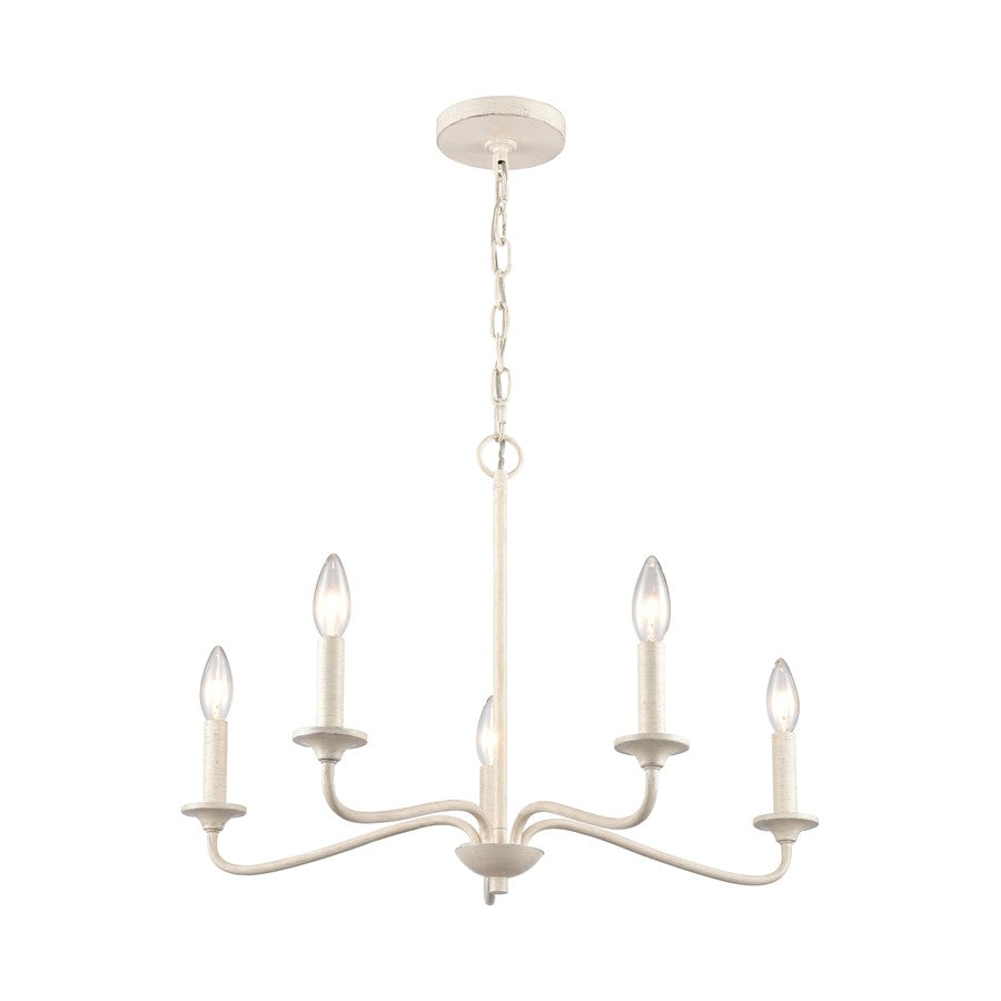 Atlas Lighting Quinn 24in 5-Light Chandelier | Transitional Antique White Metal | Dining Room & Living Room | 24 x 24 x 17 in | Model CL11303-WH