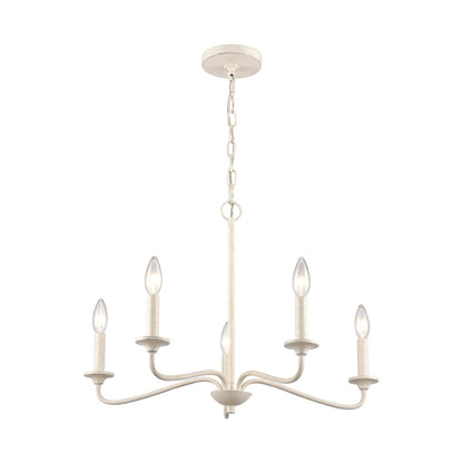 Atlas Lighting Quinn 24in 5-Light Chandelier | Transitional Antique White Metal | Dining Room & Living Room | 24 x 24 x 17 in | Model CL11303-WH
