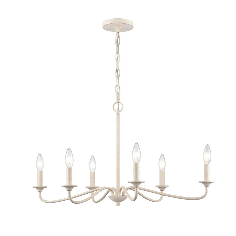 Atlas Lighting Quinn 30in 6-Light Chandelier | Transitional Antique White Metal | Dining Room & Living Room | 30 x 18 x 16.75 in | Model CL11304-WH
