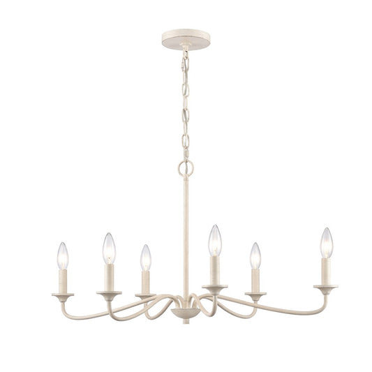 Atlas Lighting Quinn 30in 6-Light Chandelier | Transitional Antique White Metal | Dining Room & Living Room | 30 x 18 x 16.75 in | Model CL11304-WH