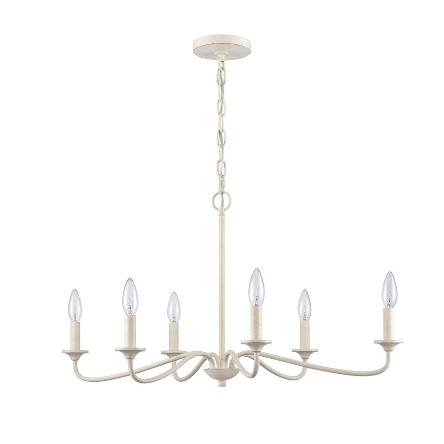 Atlas Lighting Quinn 30in 6-Light Chandelier | Transitional Antique White Metal | Dining Room & Living Room | 30 x 18 x 16.75 in | Model CL11304-WH