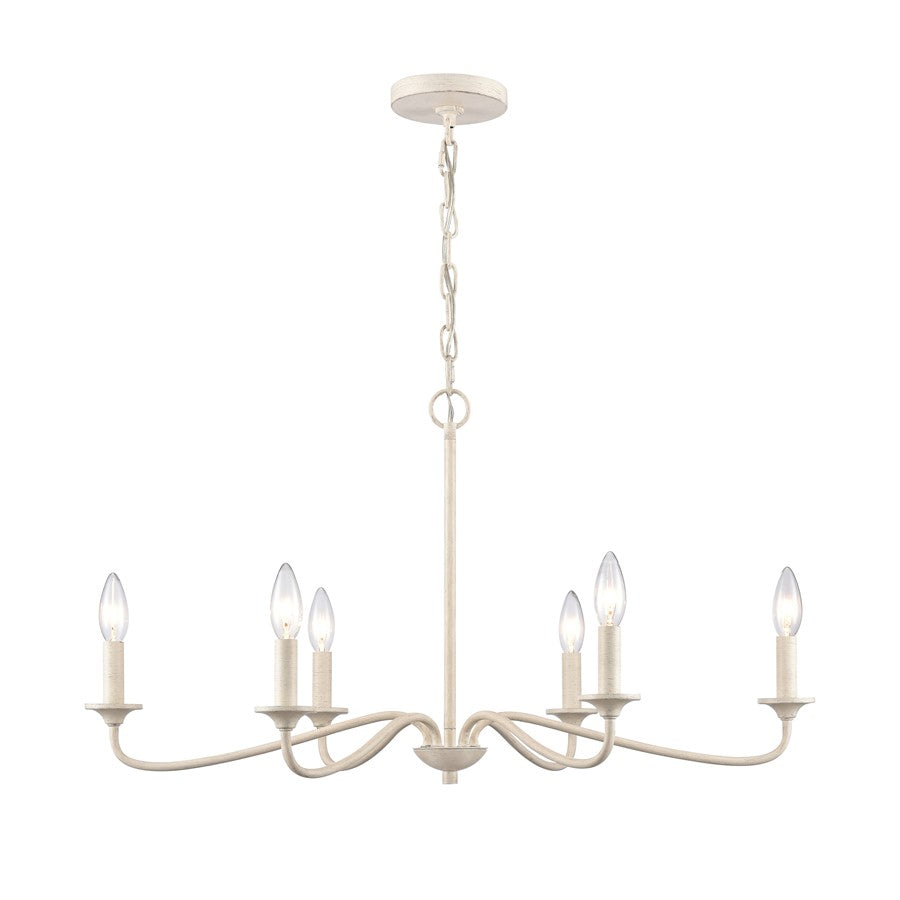 Atlas Lighting Quinn 30in 6-Light Chandelier | Transitional Antique White Metal | Dining Room & Living Room | 30 x 18 x 16.75 in | Model CL11304-WH